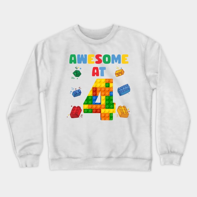4 Year Old Building Blocks B-day Gift For Boys Kids Crewneck Sweatshirt by Los San Der